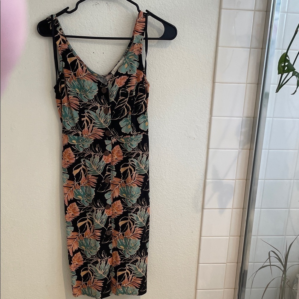 Tropical Leaf Print Midi Dress